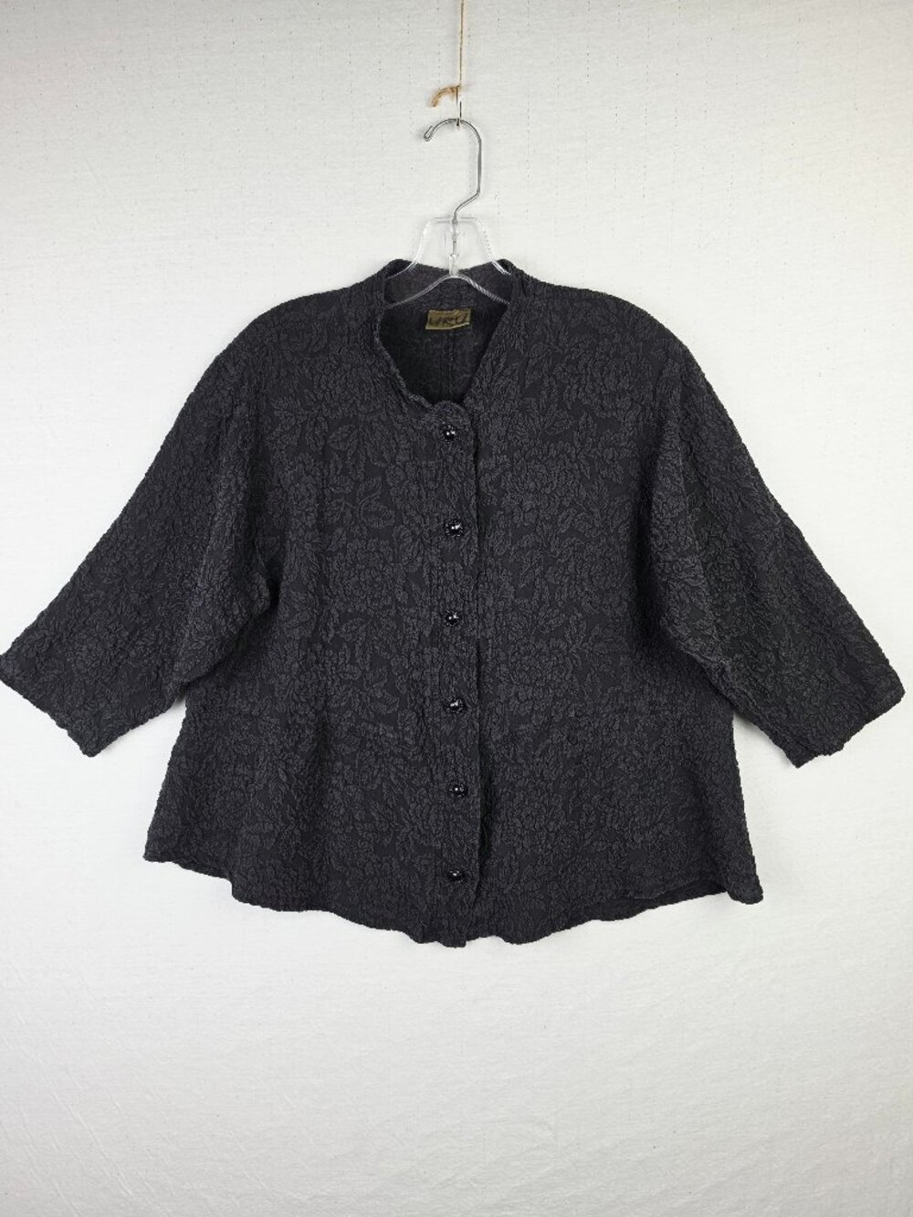 URU 100% Silk Textured Floral Top Shirt Lagenlook Mulberry size M Made in USA